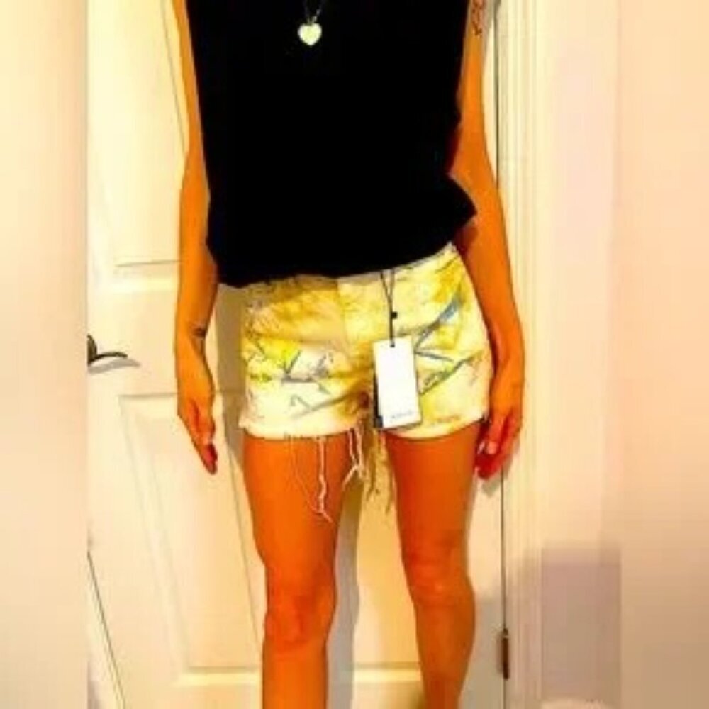NWT John Elliot Brady Japanese Denim Shorts in 25W Confetti Color Pattern Dye